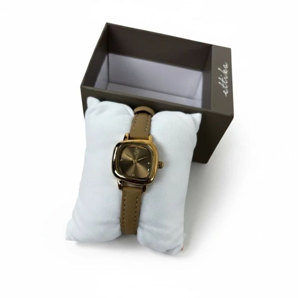Ettika Wavy Snakeskin Embossed Leather Strap Watch (Shiitake)